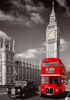 London Red Bus Against Black and White  