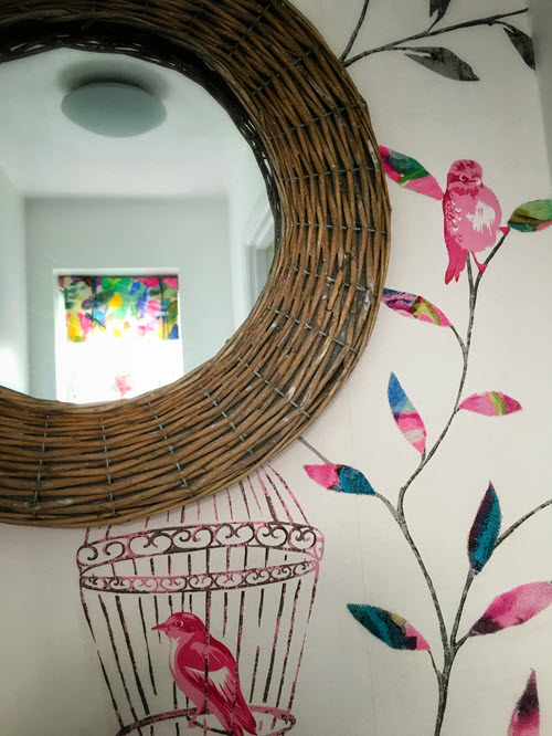 Mirror and wallpaper in downstairs bathroom
