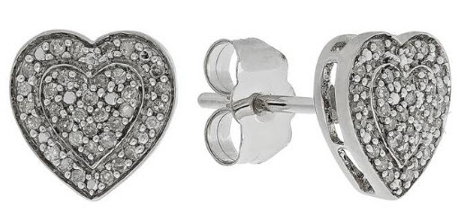 Revere 9ct white gold diamond heart cluster stud earrings